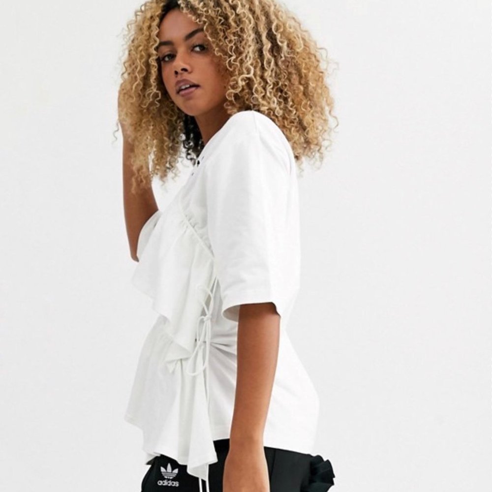 NWT!Adidas X J Koo Tiered Ruffle White Top - Picture 3 of 9